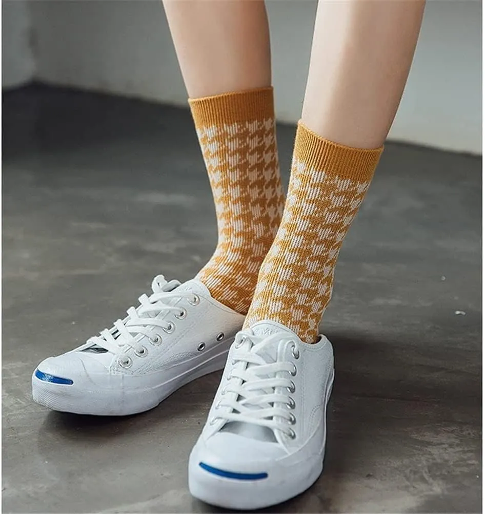 6 Pairs Womens Crew Socks Cotton Socks Fun Novelty Socks Pattern Stripe Flower Casual Socks (Color : As Shown, Size : One Size)