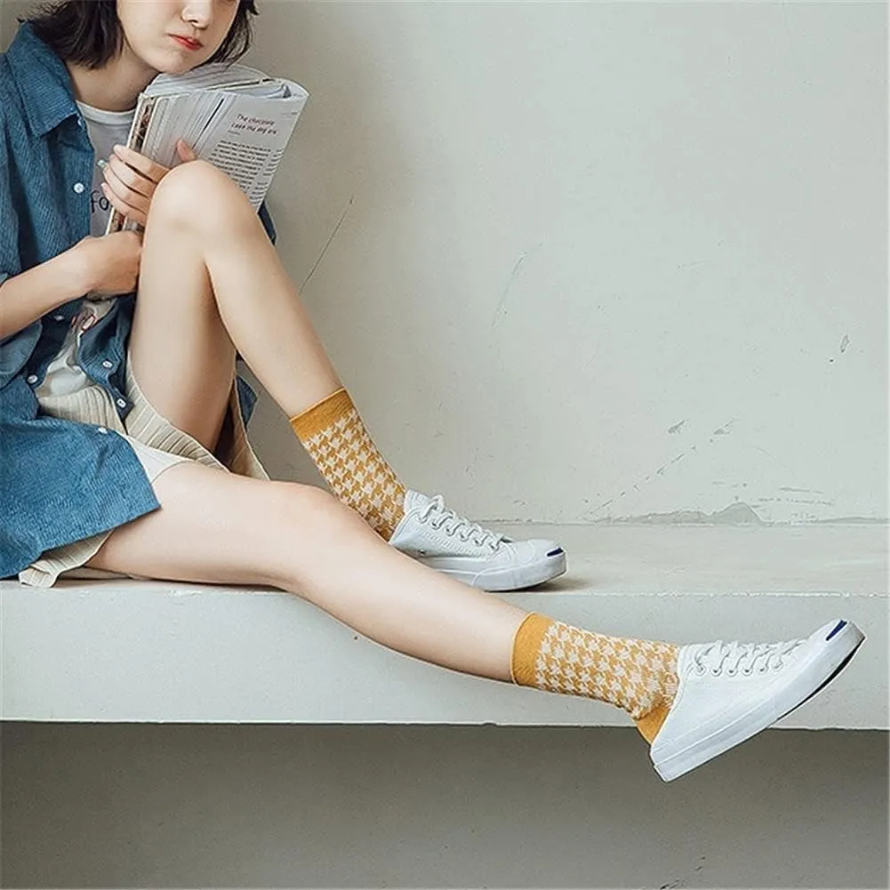 6 Pairs Womens Crew Socks Cotton Socks Fun Novelty Socks Pattern Stripe Flower Casual Socks (Color : As Shown, Size : One Size)