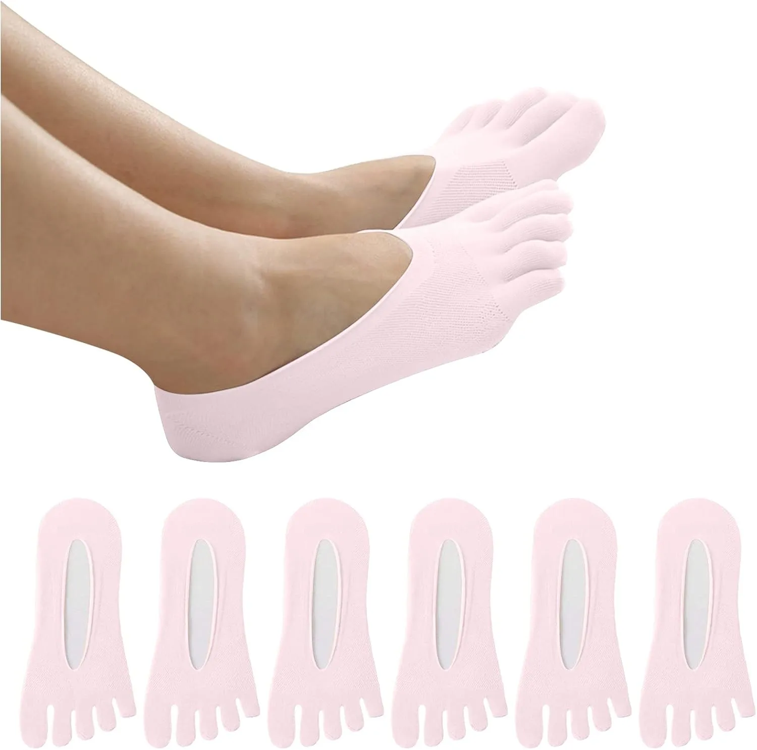 6 Pairs Women's Solid Color Five Finger Socks Anti-Slip No Show Socks Anti-friction Breathable Socks