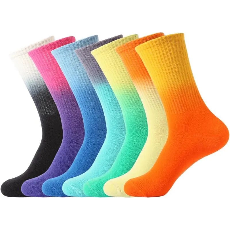 7 Pairs Pack Colorful Tie Dye Crew Socks