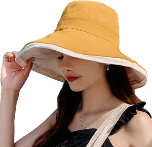 7" Women's Wide Brim Sun Hat, Large Foldable UV Protective Sun Hat, can be worn on both sides
