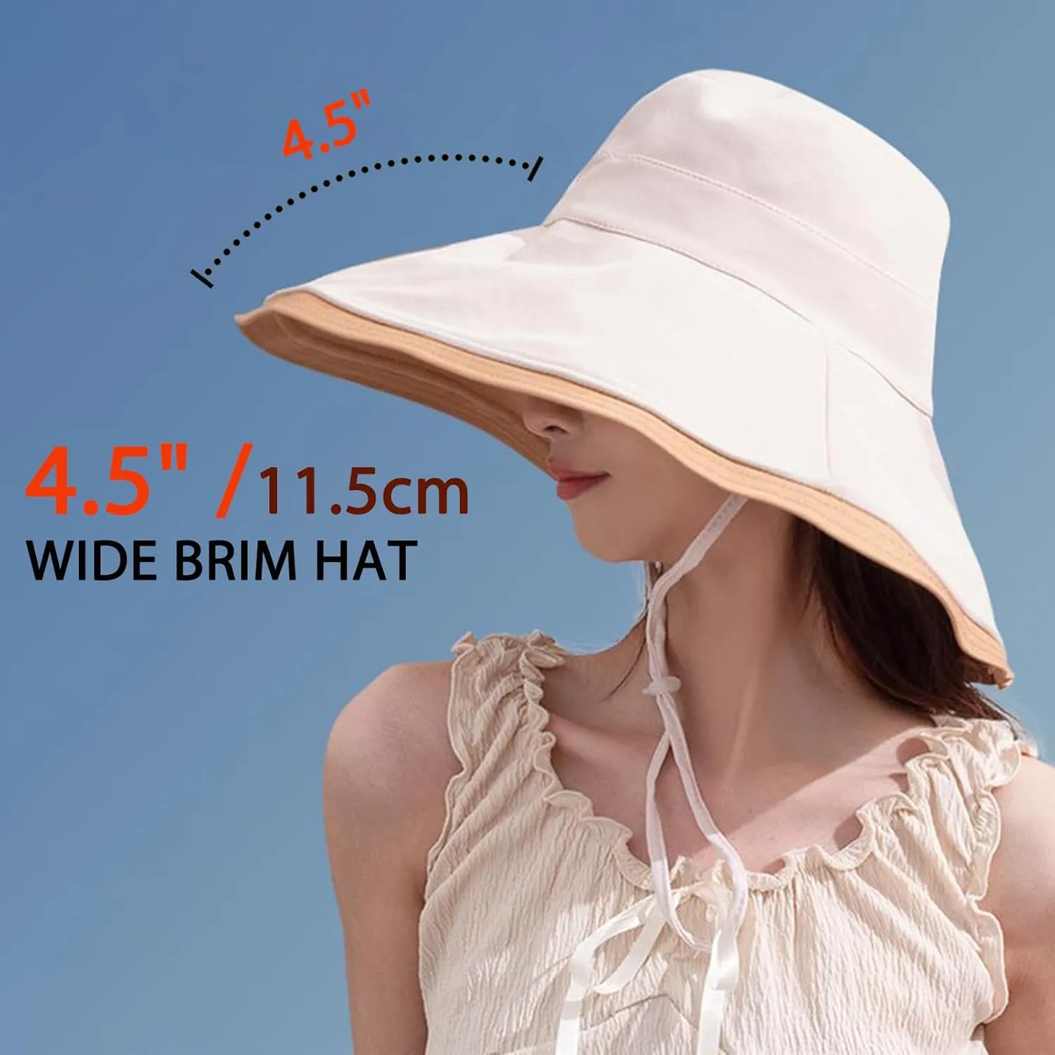 7" Women's Wide Brim Sun Hat, Large Foldable UV Protective Sun Hat, can be worn on both sides