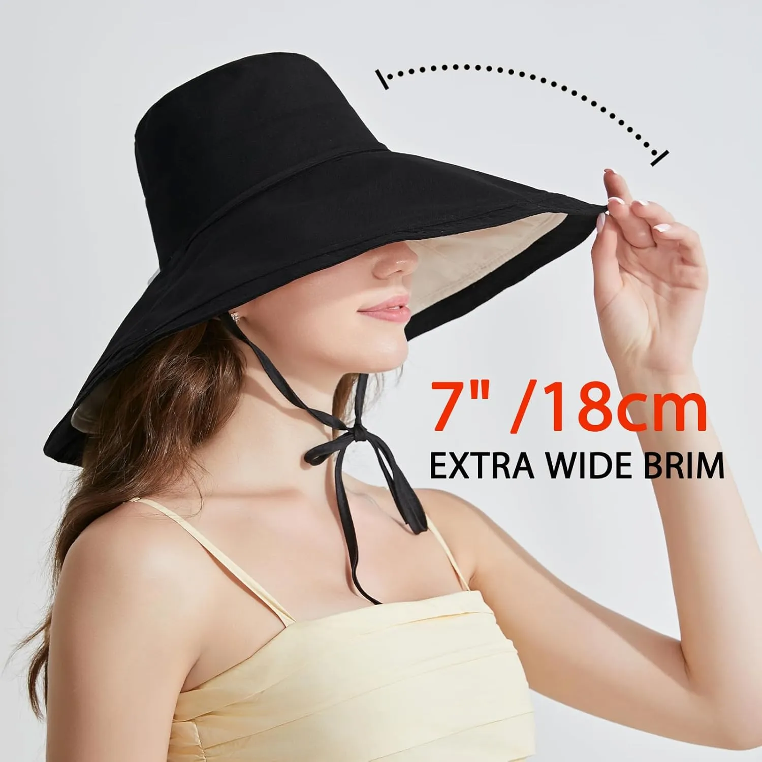 7" Women's Wide Brim Sun Hat, Large Foldable UV Protective Sun Hat, can be worn on both sides