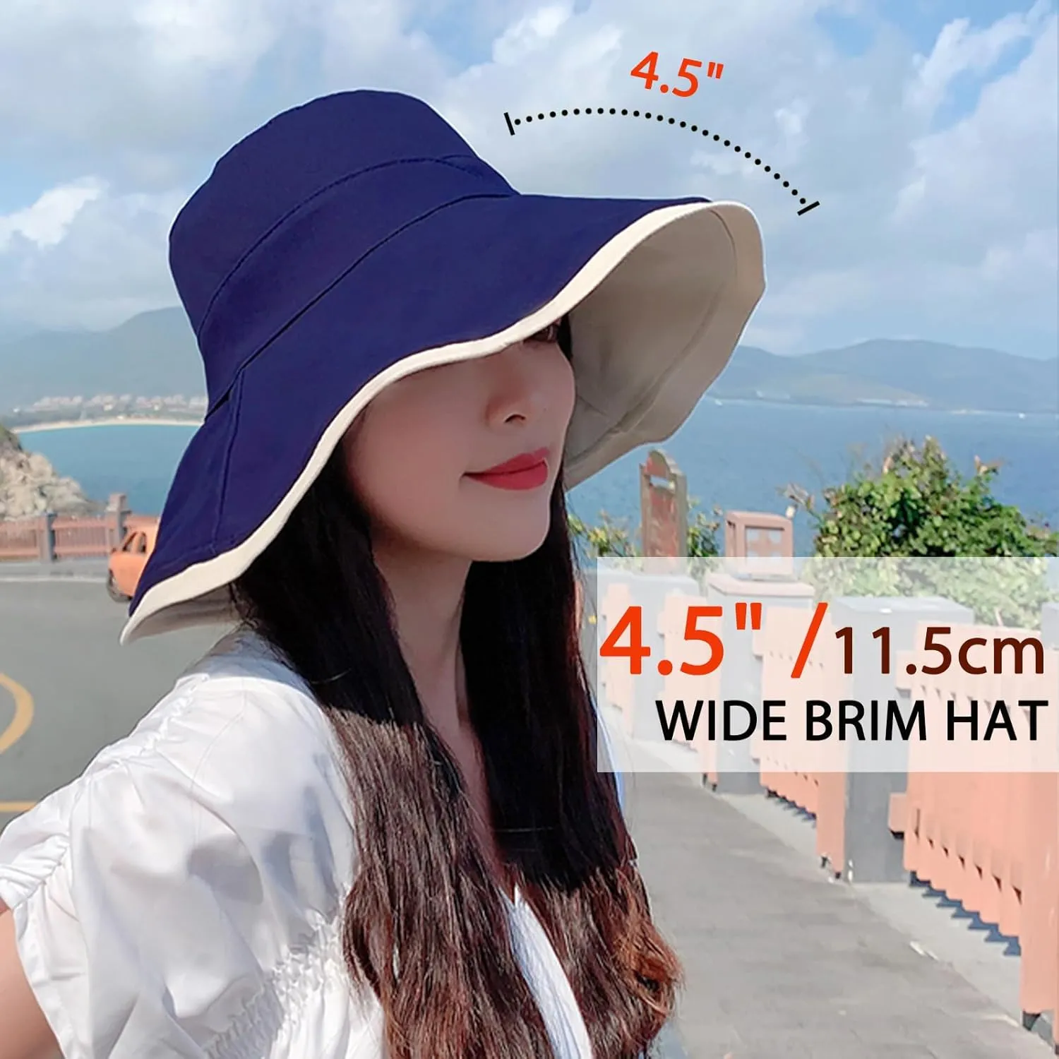 7" Women's Wide Brim Sun Hat, Large Foldable UV Protective Sun Hat, can be worn on both sides