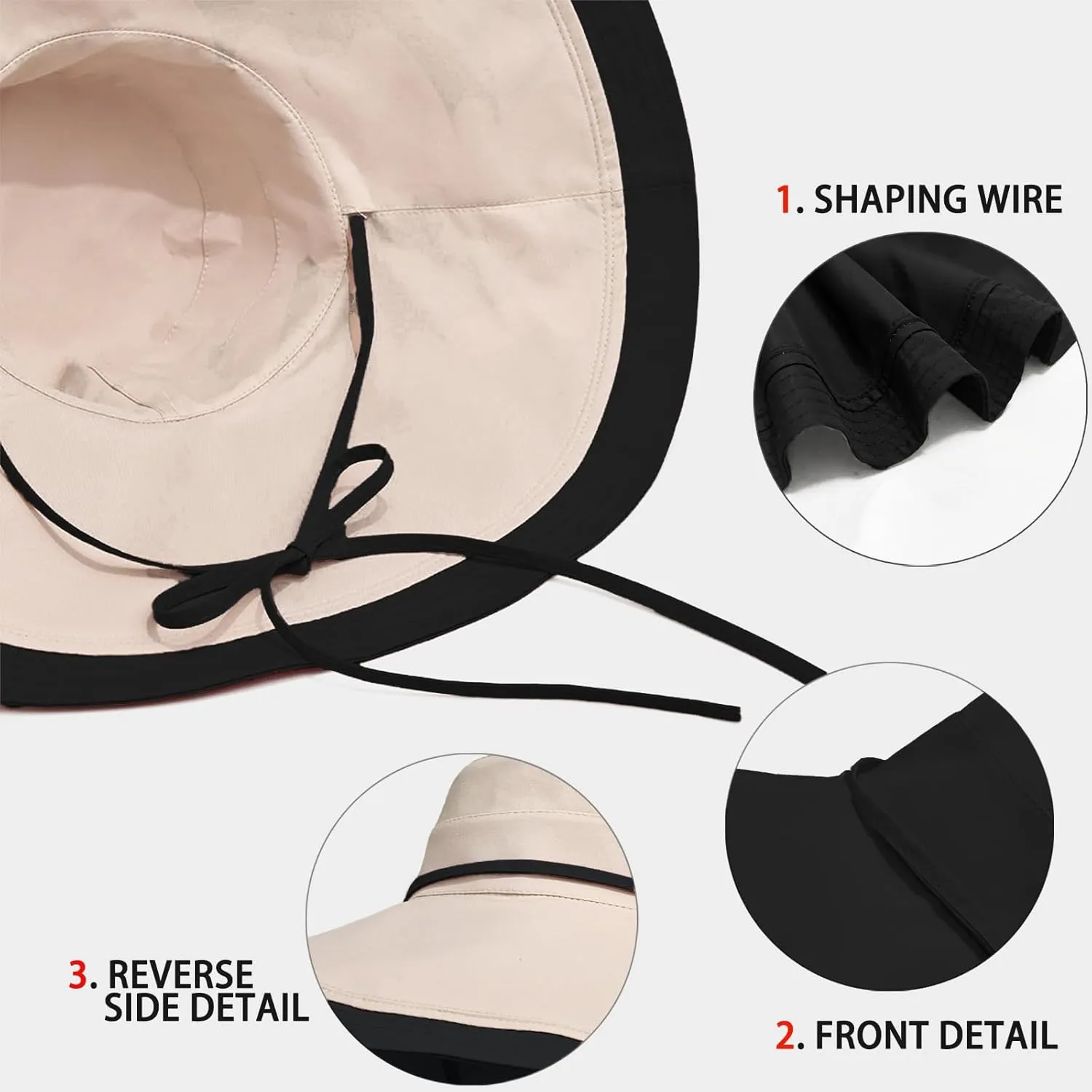 7" Women's Wide Brim Sun Hat, Large Foldable UV Protective Sun Hat, can be worn on both sides
