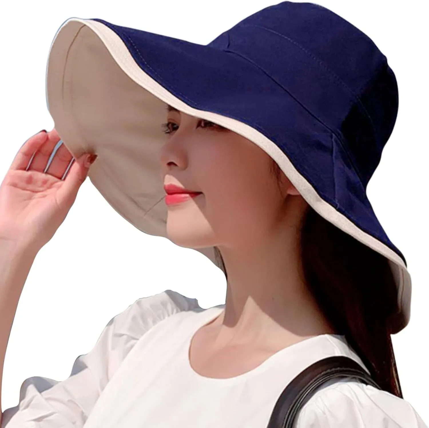 7" Women's Wide Brim Sun Hat, Large Foldable UV Protective Sun Hat, can be worn on both sides