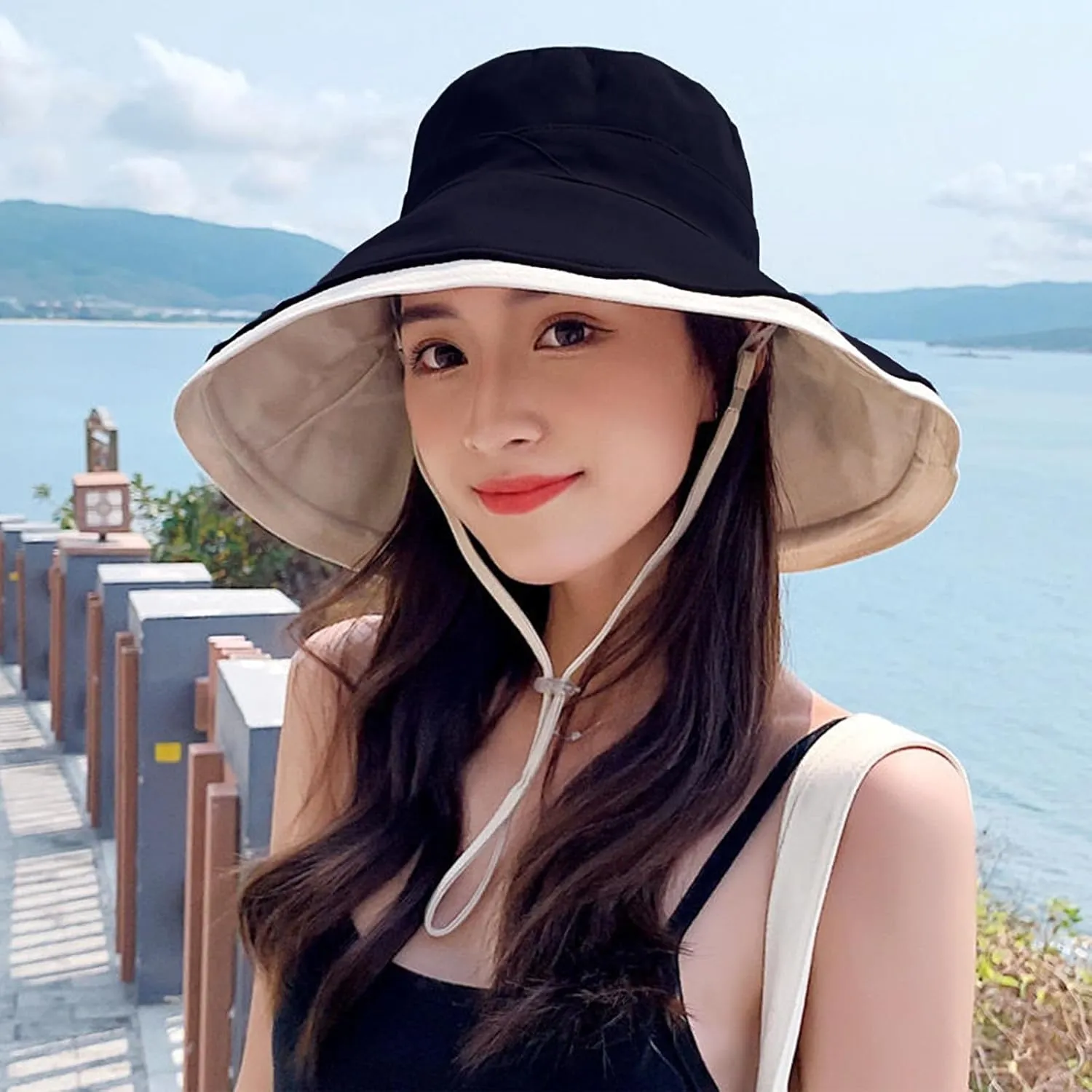 7" Women's Wide Brim Sun Hat, Large Foldable UV Protective Sun Hat, can be worn on both sides