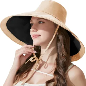 7" Women's Wide Brim Sun Hat, Large Foldable UV Protective Sun Hat, can be worn on both sides