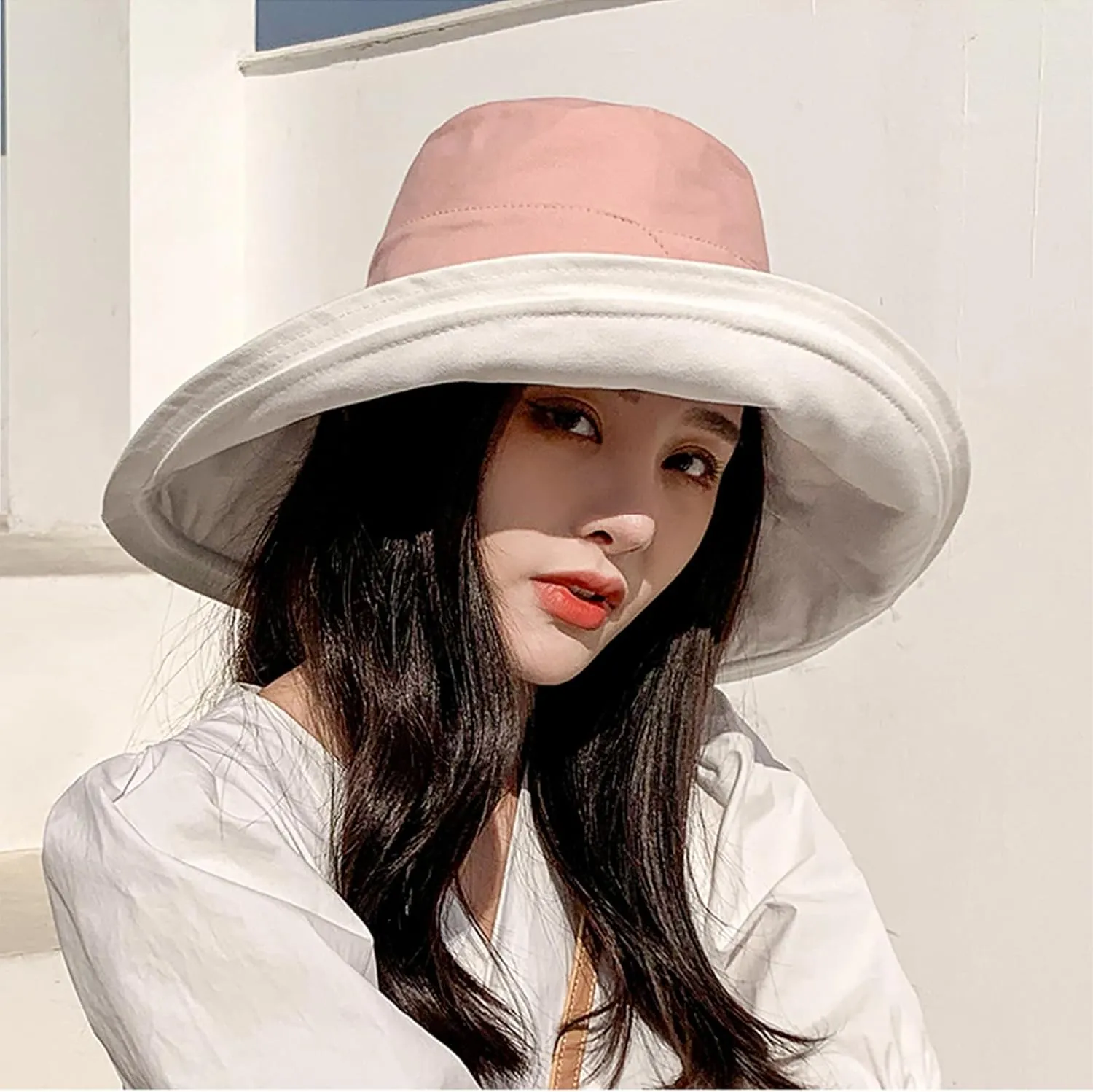 7" Women's Wide Brim Sun Hat, Large Foldable UV Protective Sun Hat, can be worn on both sides