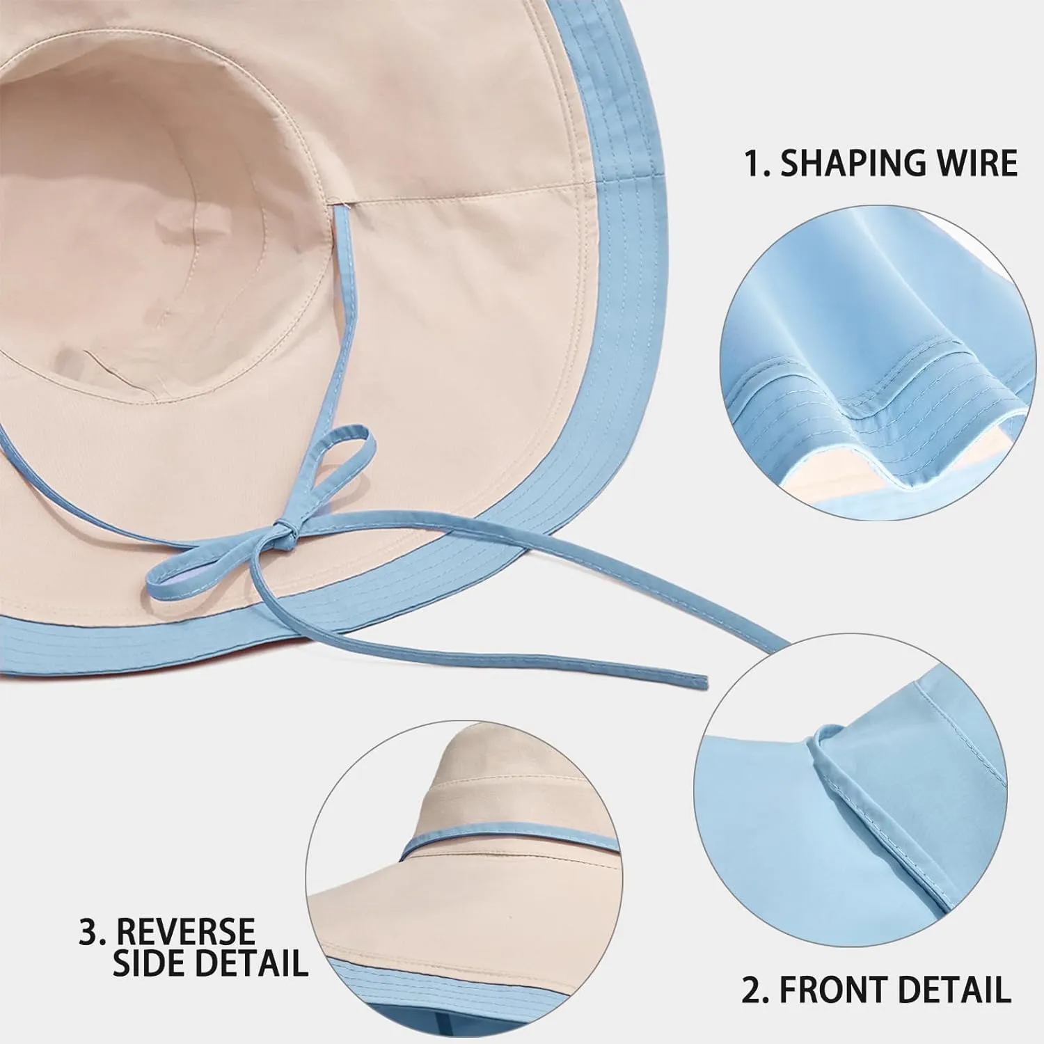 7" Women's Wide Brim Sun Hat, Large Foldable UV Protective Sun Hat, can be worn on both sides