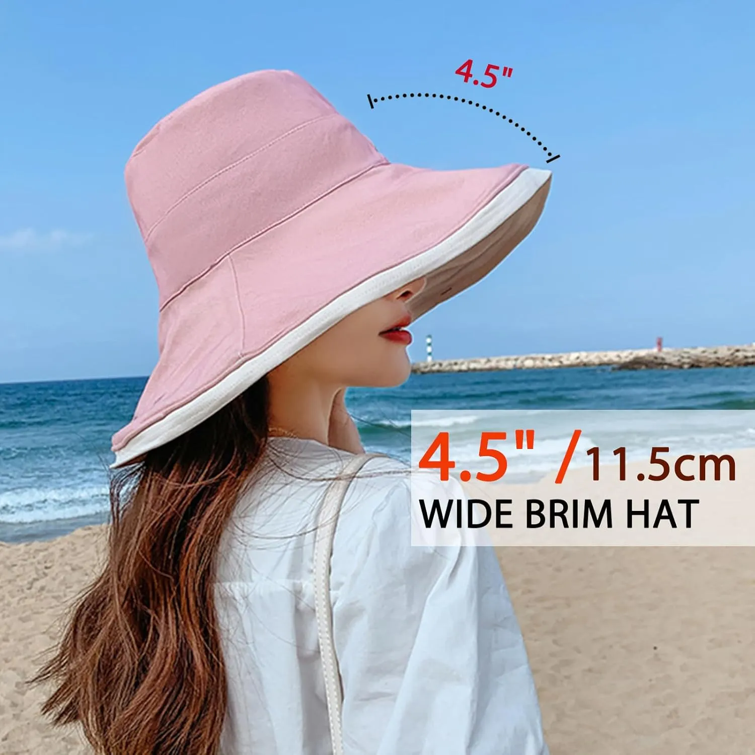 7" Women's Wide Brim Sun Hat, Large Foldable UV Protective Sun Hat, can be worn on both sides