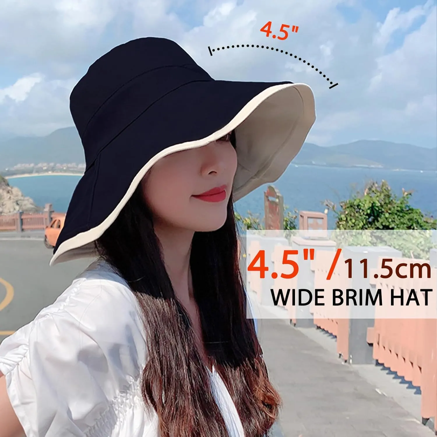 7" Women's Wide Brim Sun Hat, Large Foldable UV Protective Sun Hat, can be worn on both sides