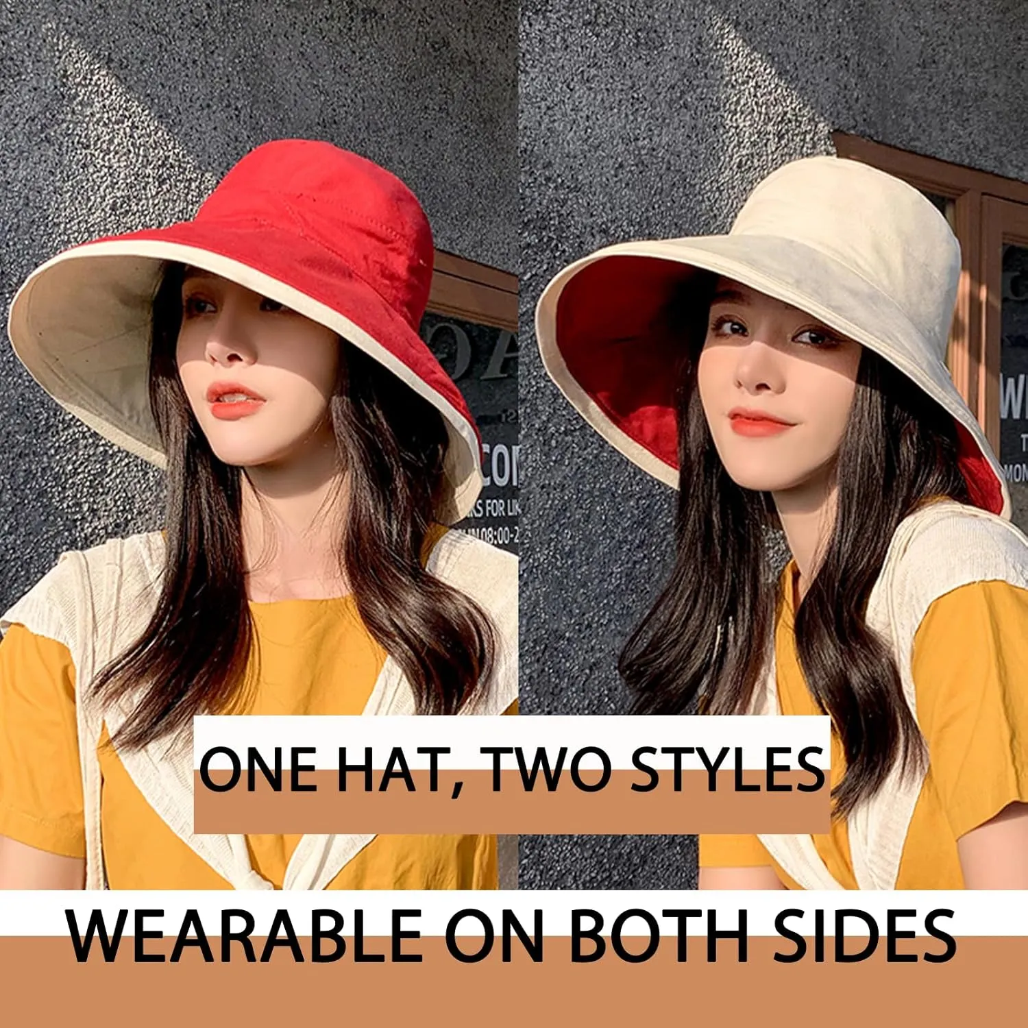 7" Women's Wide Brim Sun Hat, Large Foldable UV Protective Sun Hat, can be worn on both sides