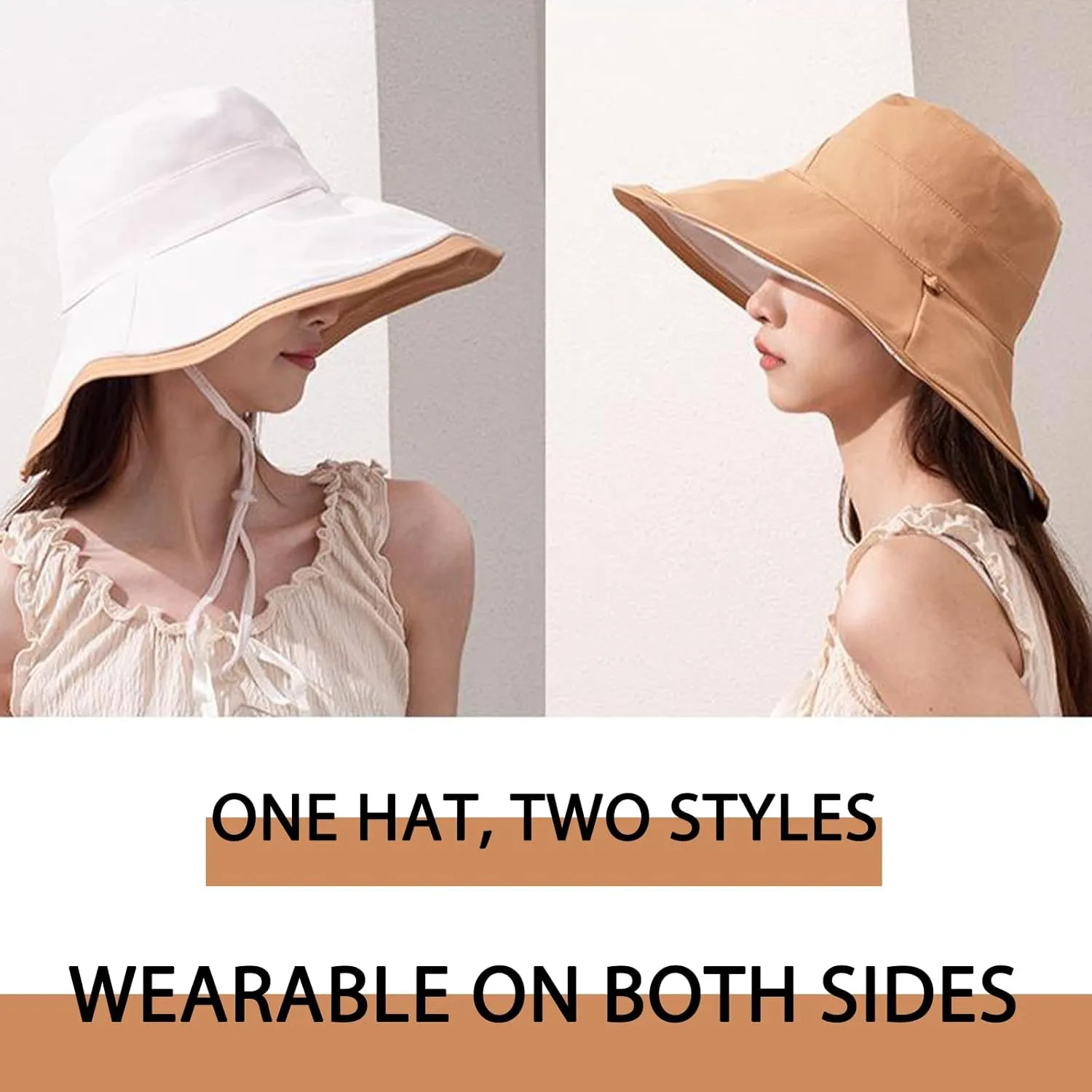 7" Women's Wide Brim Sun Hat, Large Foldable UV Protective Sun Hat, can be worn on both sides