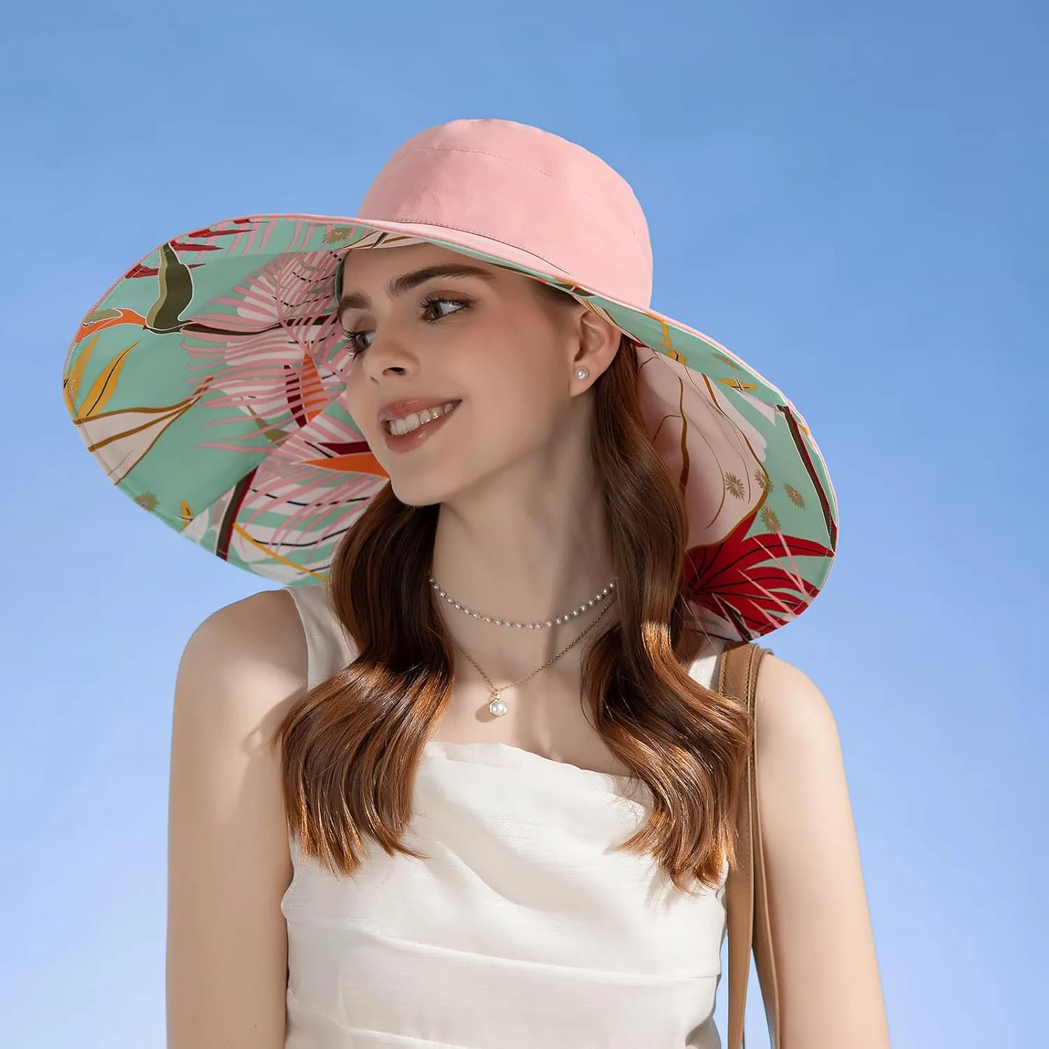 7" Women's Wide Brim Sun Hat, Large Foldable UV Protective Sun Hat, can be worn on both sides