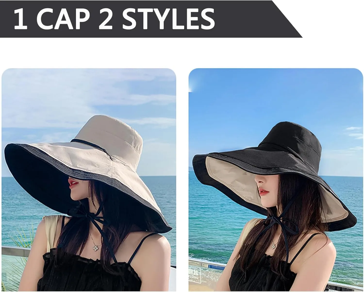 7" Women's Wide Brim Sun Hat, Large Foldable UV Protective Sun Hat, can be worn on both sides
