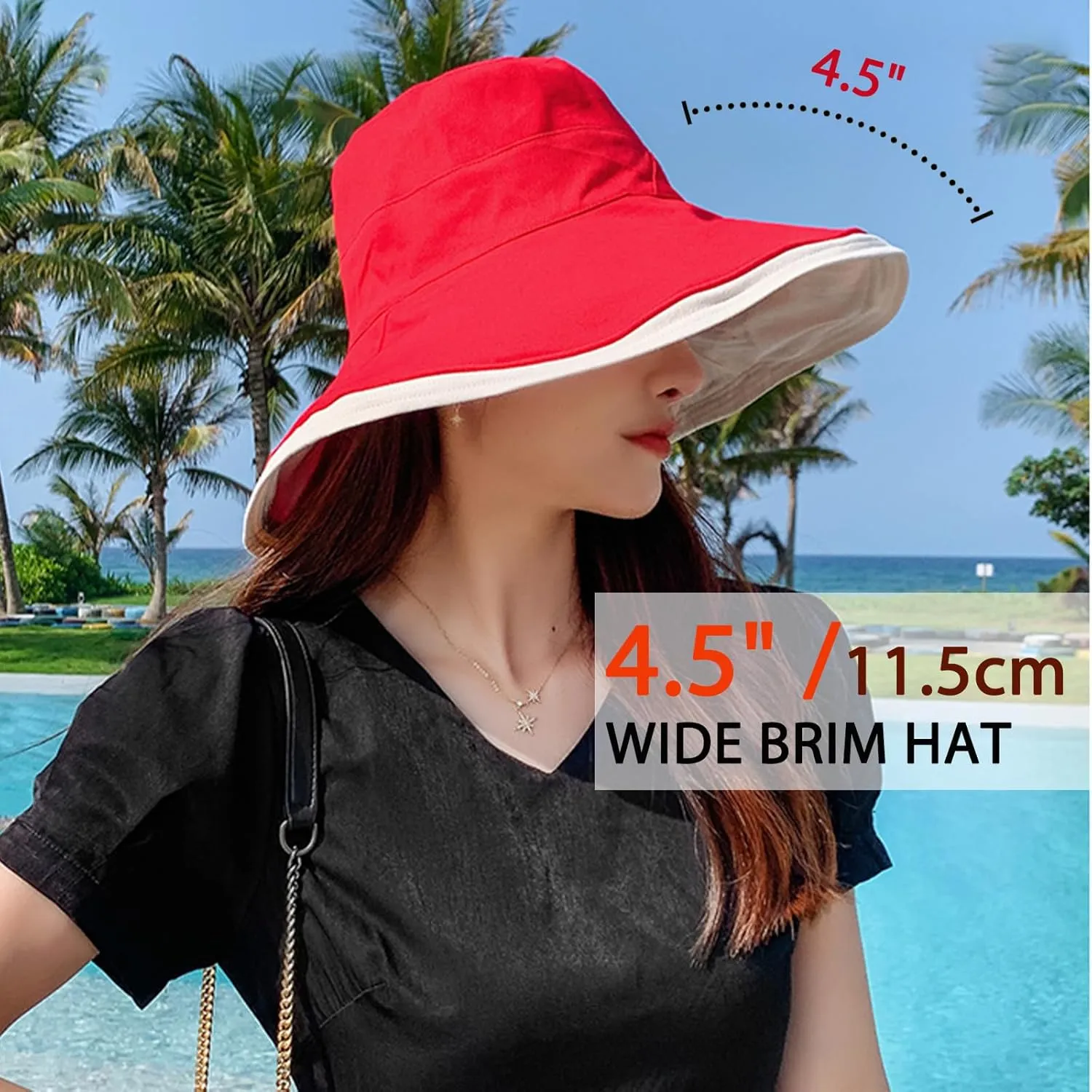 7" Women's Wide Brim Sun Hat, Large Foldable UV Protective Sun Hat, can be worn on both sides