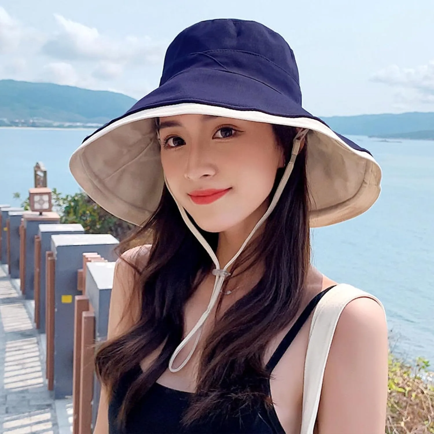7" Women's Wide Brim Sun Hat, Large Foldable UV Protective Sun Hat, can be worn on both sides