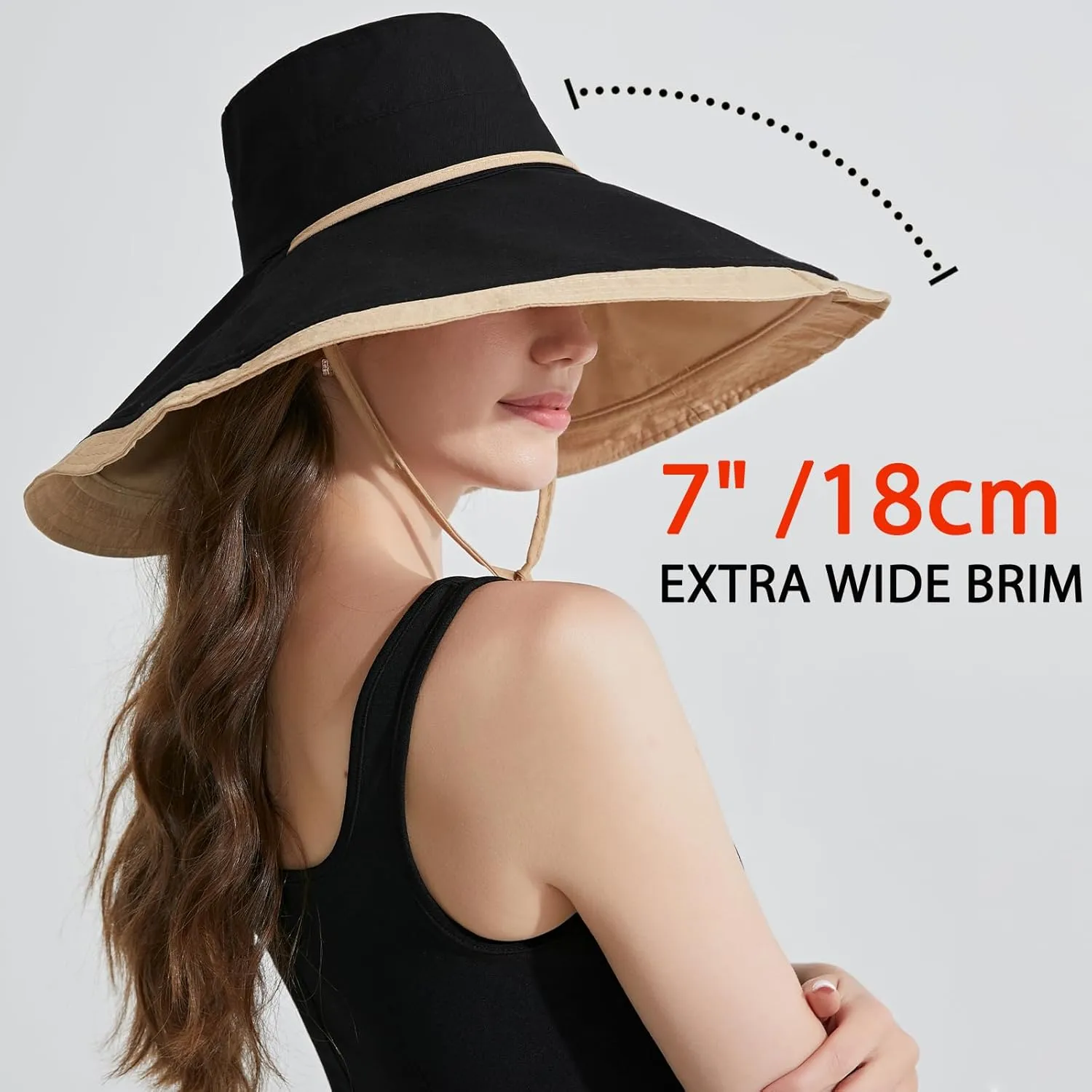 7" Women's Wide Brim Sun Hat, Large Foldable UV Protective Sun Hat, can be worn on both sides