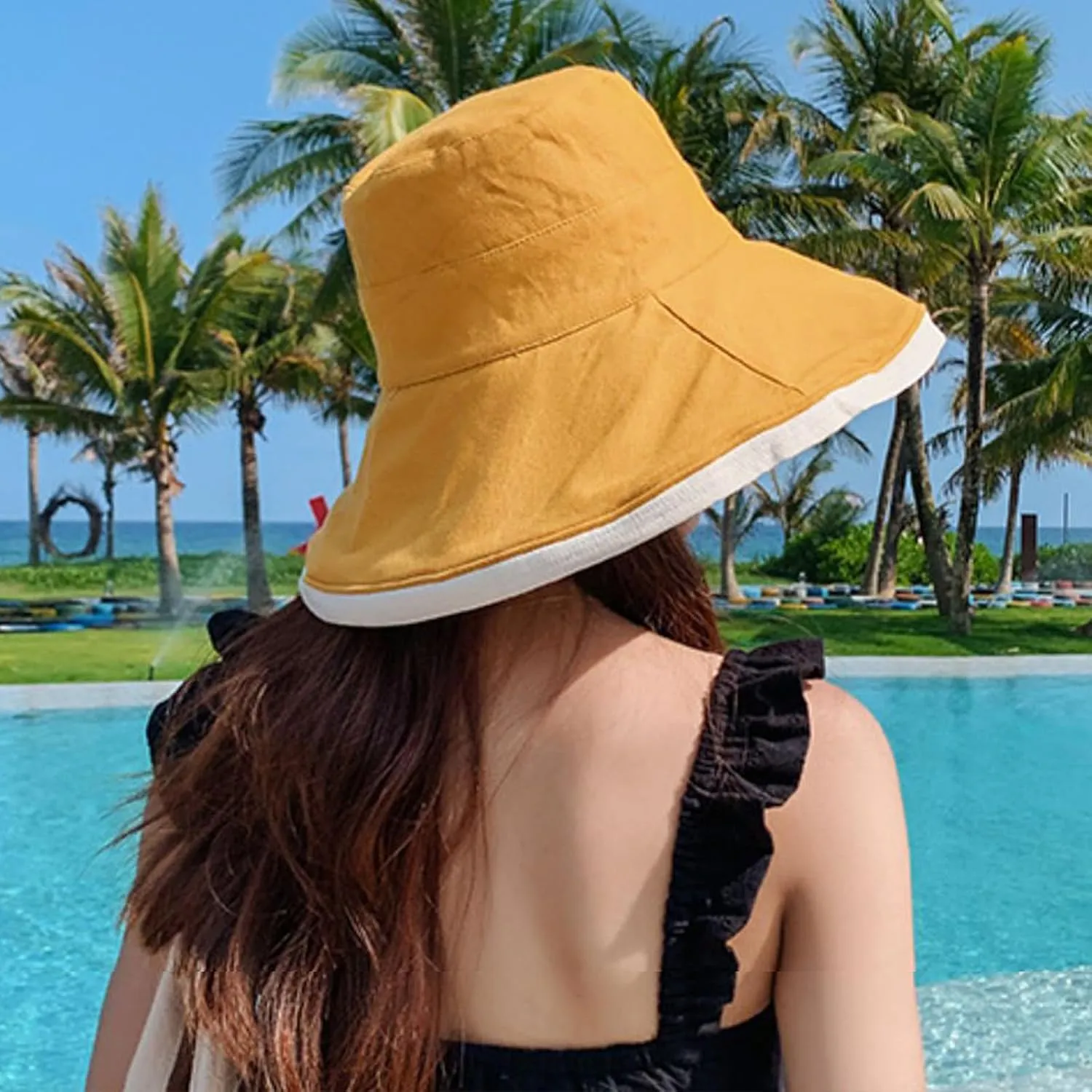 7" Women's Wide Brim Sun Hat, Large Foldable UV Protective Sun Hat, can be worn on both sides