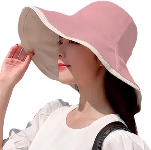 7" Women's Wide Brim Sun Hat, Large Foldable UV Protective Sun Hat, can be worn on both sides