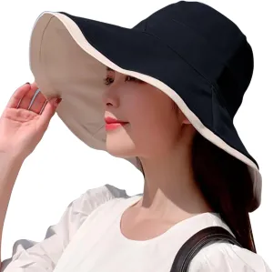 7" Women's Wide Brim Sun Hat, Large Foldable UV Protective Sun Hat, can be worn on both sides