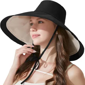 7" Women's Wide Brim Sun Hat, Large Foldable UV Protective Sun Hat, can be worn on both sides