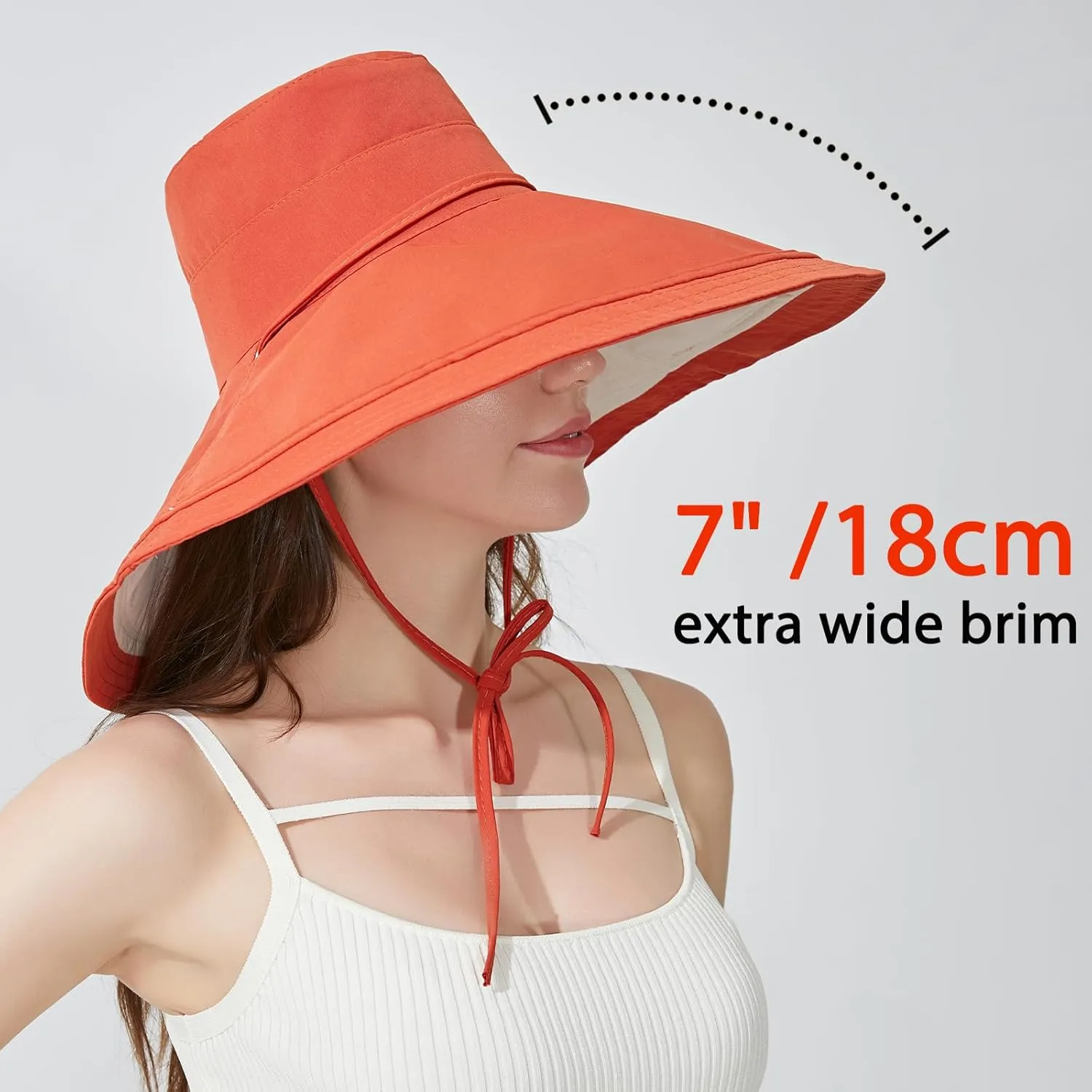 7" Women's Wide Brim Sun Hat, Large Foldable UV Protective Sun Hat, can be worn on both sides