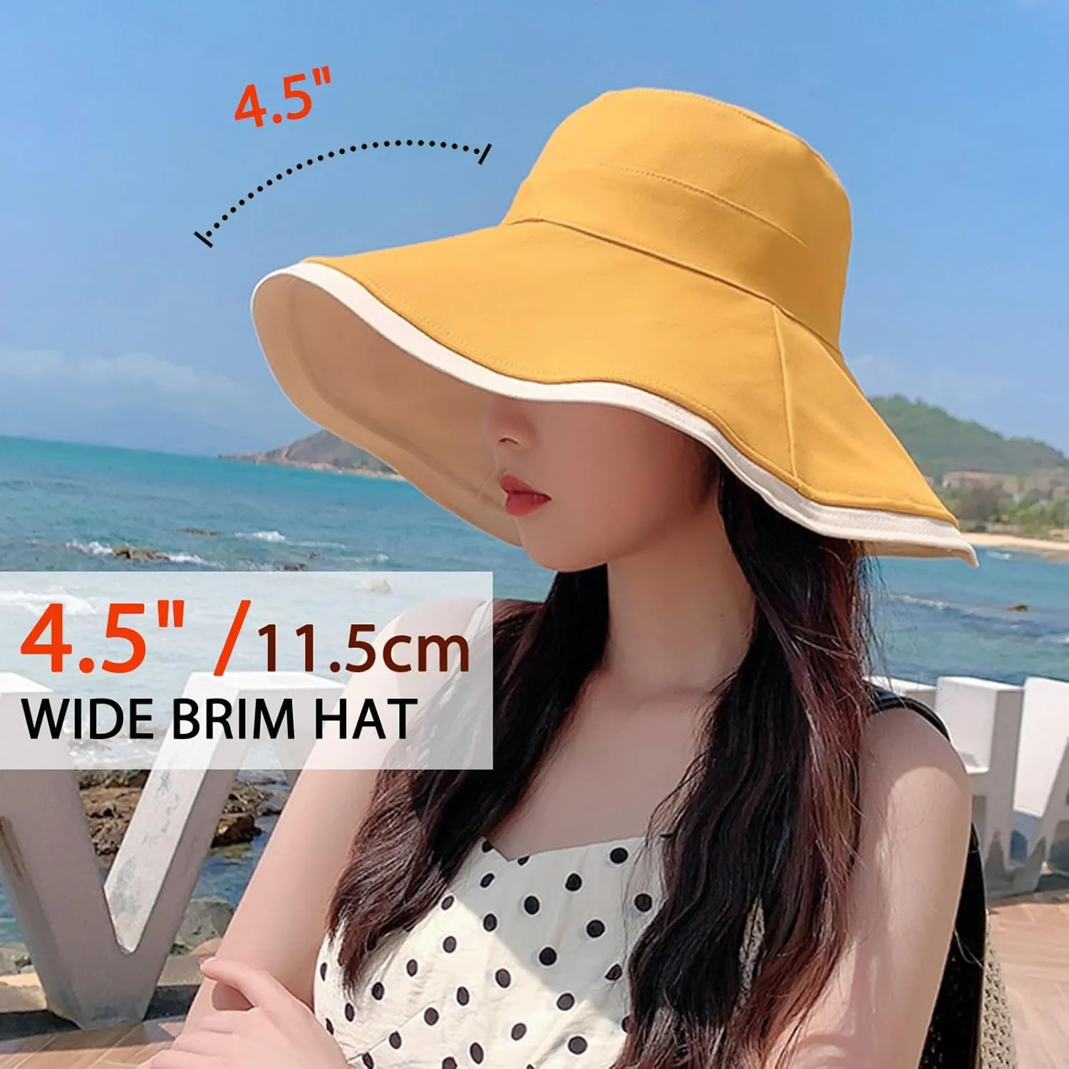 7" Women's Wide Brim Sun Hat, Large Foldable UV Protective Sun Hat, can be worn on both sides