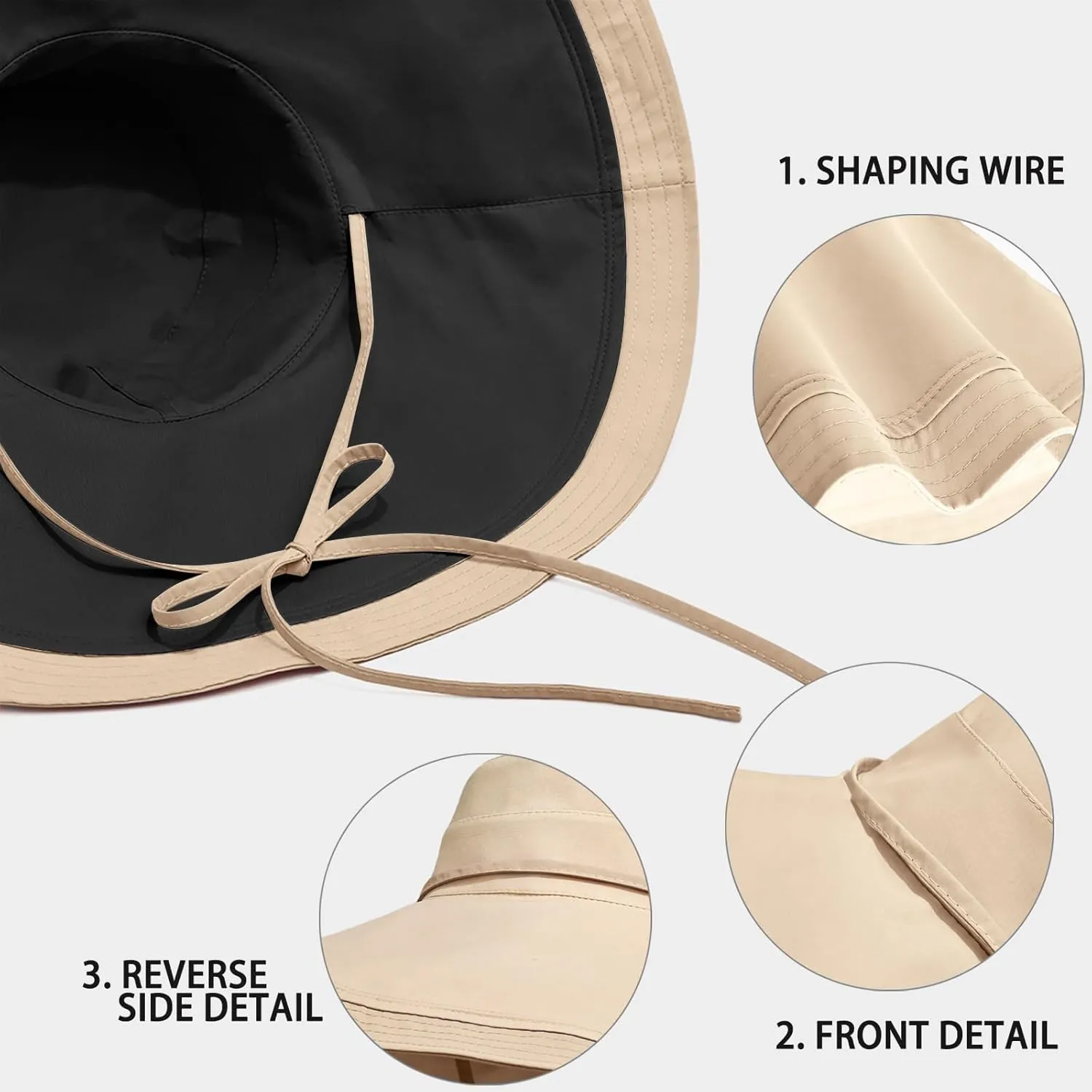 7" Women's Wide Brim Sun Hat, Large Foldable UV Protective Sun Hat, can be worn on both sides
