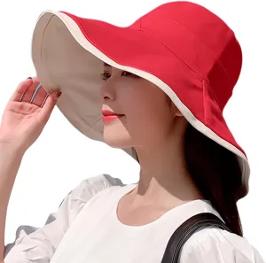 7" Women's Wide Brim Sun Hat, Large Foldable UV Protective Sun Hat, can be worn on both sides