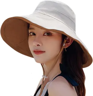 7" Women's Wide Brim Sun Hat, Large Foldable UV Protective Sun Hat, can be worn on both sides