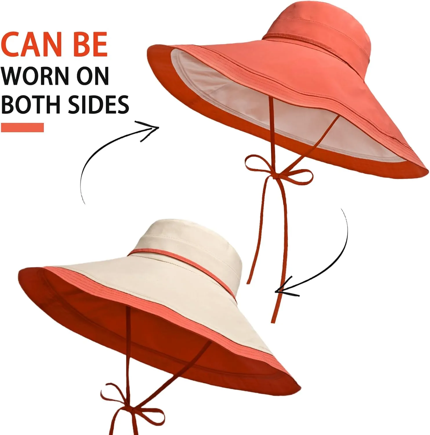 7" Women's Wide Brim Sun Hat, Large Foldable UV Protective Sun Hat, can be worn on both sides