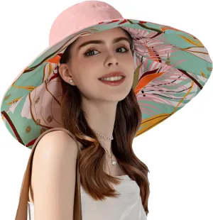 7" Women's Wide Brim Sun Hat, Large Foldable UV Protective Sun Hat, can be worn on both sides
