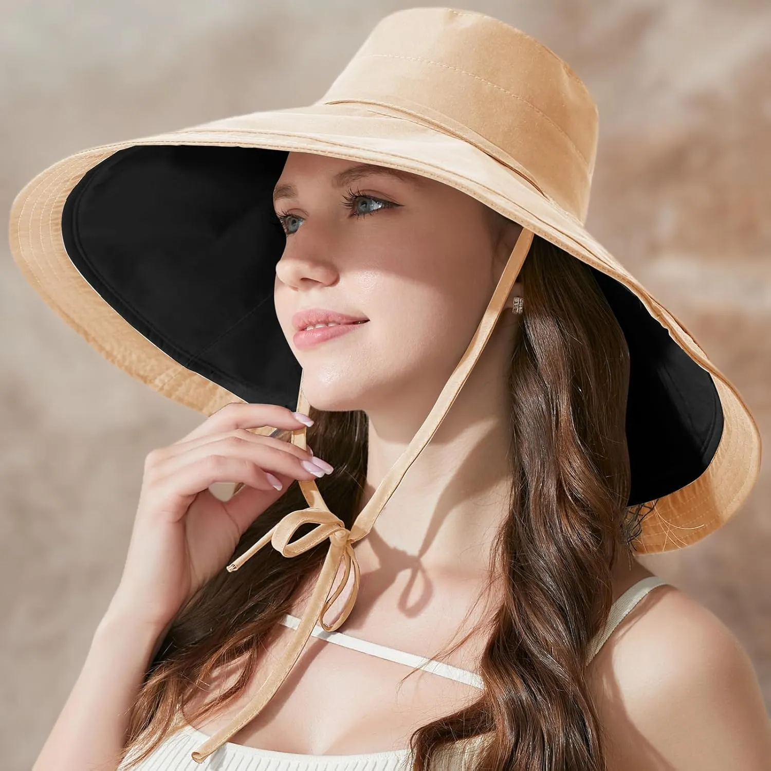 7" Women's Wide Brim Sun Hat, Large Foldable UV Protective Sun Hat, can be worn on both sides