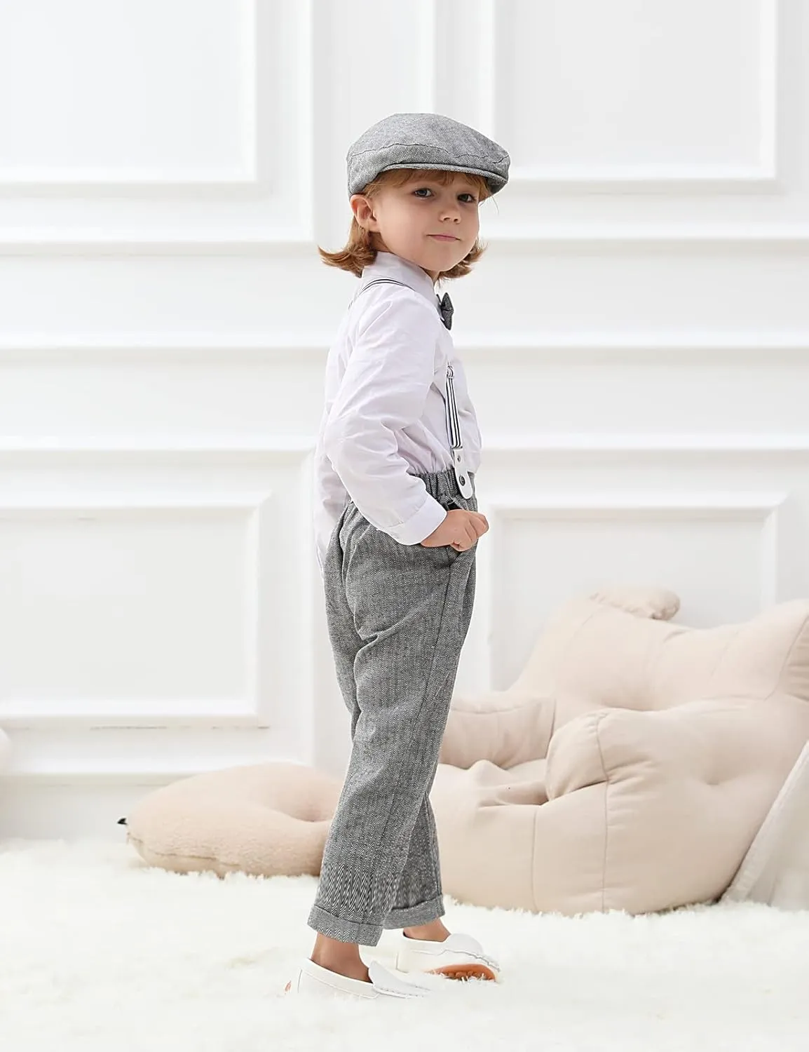 A&J DESIGN Toddler Boys Formal Outfit Baby Wedding Dress Clothes Kids Gentleman Suit Pants Set with Suspender
