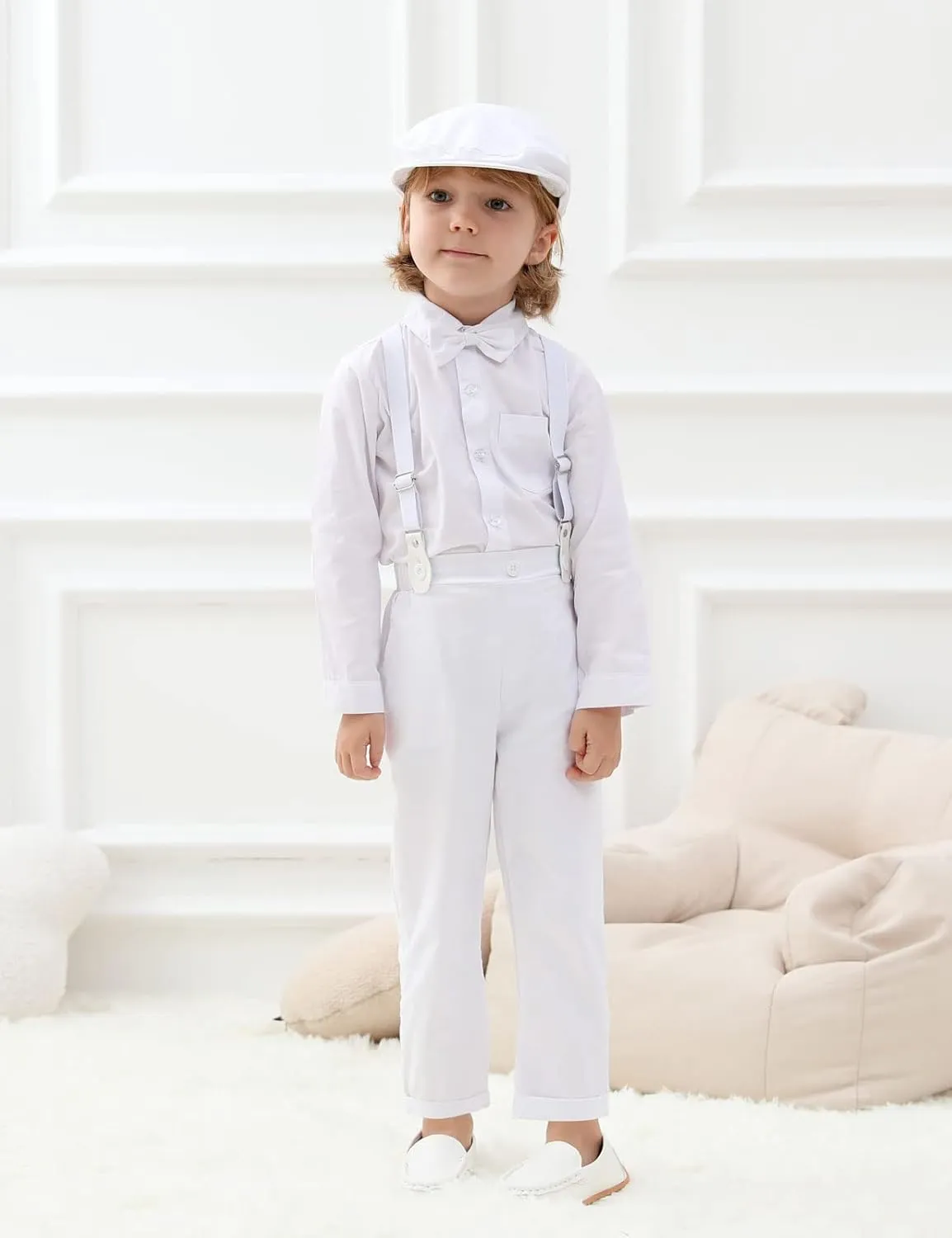 A&J DESIGN Toddler Boys Formal Outfit Baby Wedding Dress Clothes Kids Gentleman Suit Pants Set with Suspender