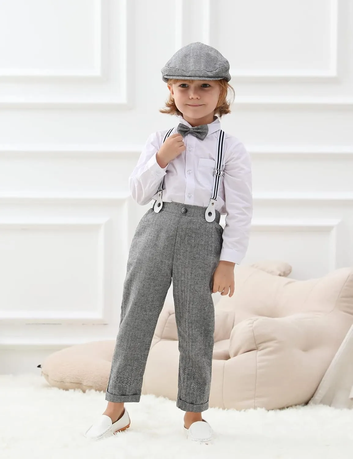 A&J DESIGN Toddler Boys Formal Outfit Baby Wedding Dress Clothes Kids Gentleman Suit Pants Set with Suspender
