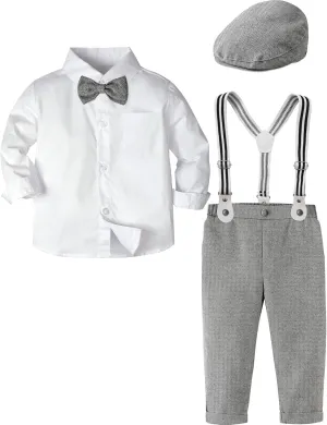 A&J DESIGN Toddler Boys Formal Outfit Baby Wedding Dress Clothes Kids Gentleman Suit Pants Set with Suspender
