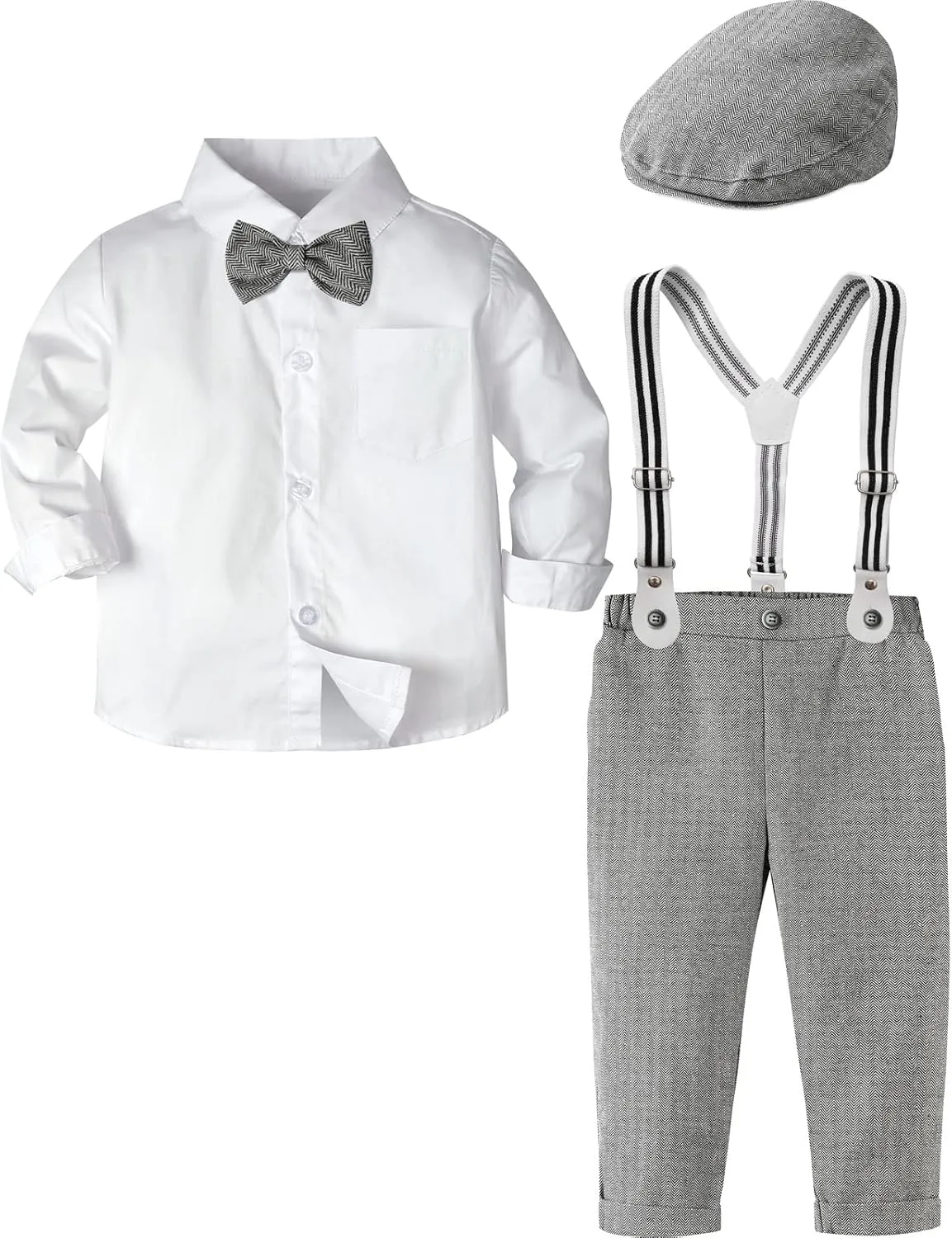 A&J DESIGN Toddler Boys Formal Outfit Baby Wedding Dress Clothes Kids Gentleman Suit Pants Set with Suspender