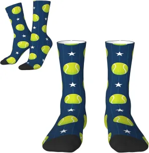 Abstract Sports Colorful Tennis Pattern Fun Novelty Socks For Women Men Retro Crew Socks Sporty Calf Socks Casual Socks Women