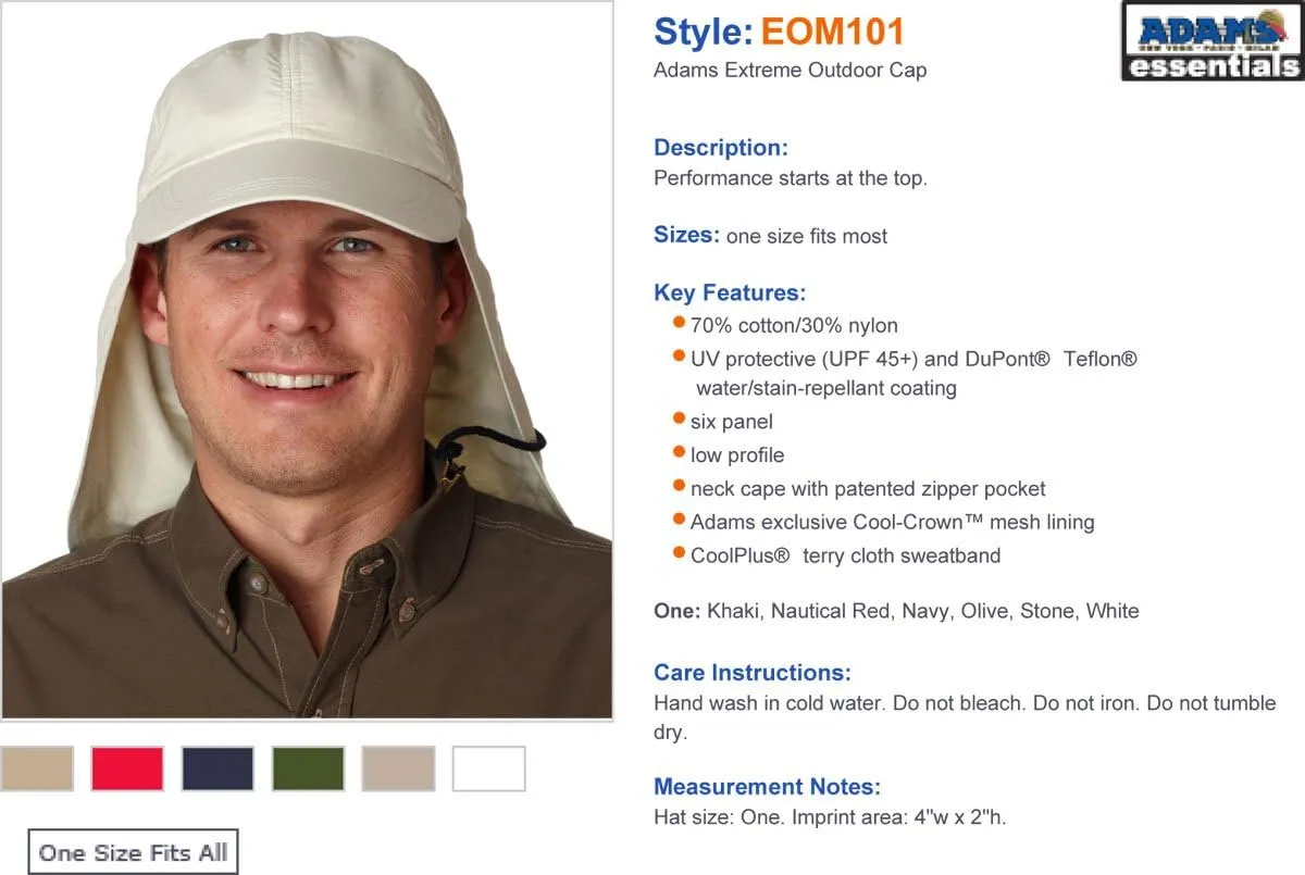 Adams Extreme UV Protective Twill Neck Pocket Outdoor Cap