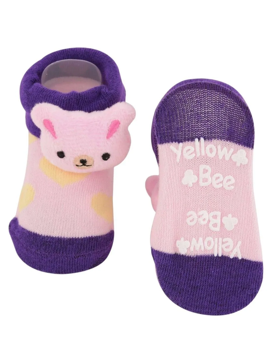 Adorable Bunny Face Socks – Pink and Purple Combo Pack