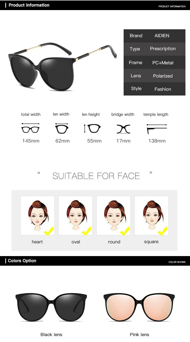 Aidien Women‘ s Full Rim Polycarbonate Oval Reading Glasses Sunglasses B350