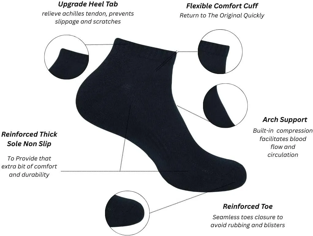 AJ DEZINES 6 Pack Mens Ankle Socks Cushioned Low Cut Athletic Sports Breathable Casual Socks