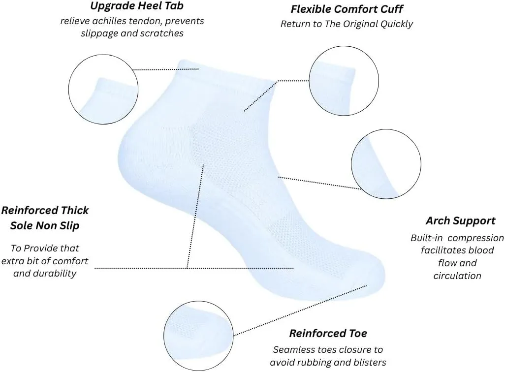 AJ DEZINES 6 Pack Womens Ankle Socks Cushioned Low Cut Athletic Sports Breathable Casual Socks