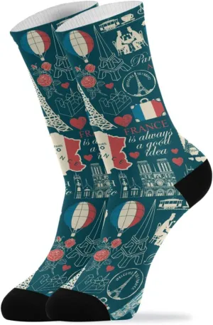 ALAZA Casual Socks Retro Landmarks French Eiffel Tower Funny Novelty Soft Cozy Activities Crew Socks Gift for Women Men Girls Boys 1 Pair
