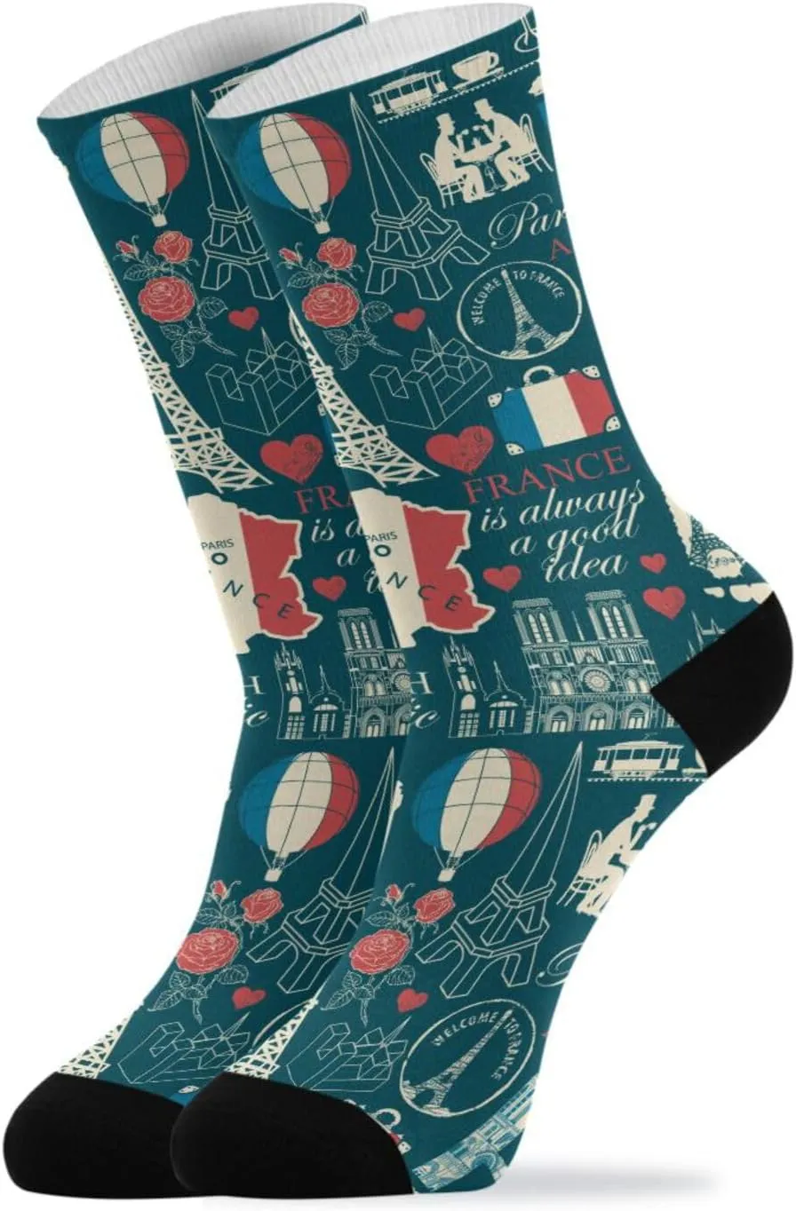 ALAZA Casual Socks Retro Landmarks French Eiffel Tower Funny Novelty Soft Cozy Activities Crew Socks Gift for Women Men Girls Boys 1 Pair