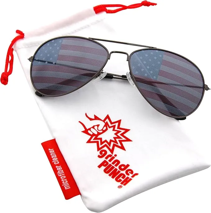 American Flag Aviator Sunglasses Glasses (Gunmetal)