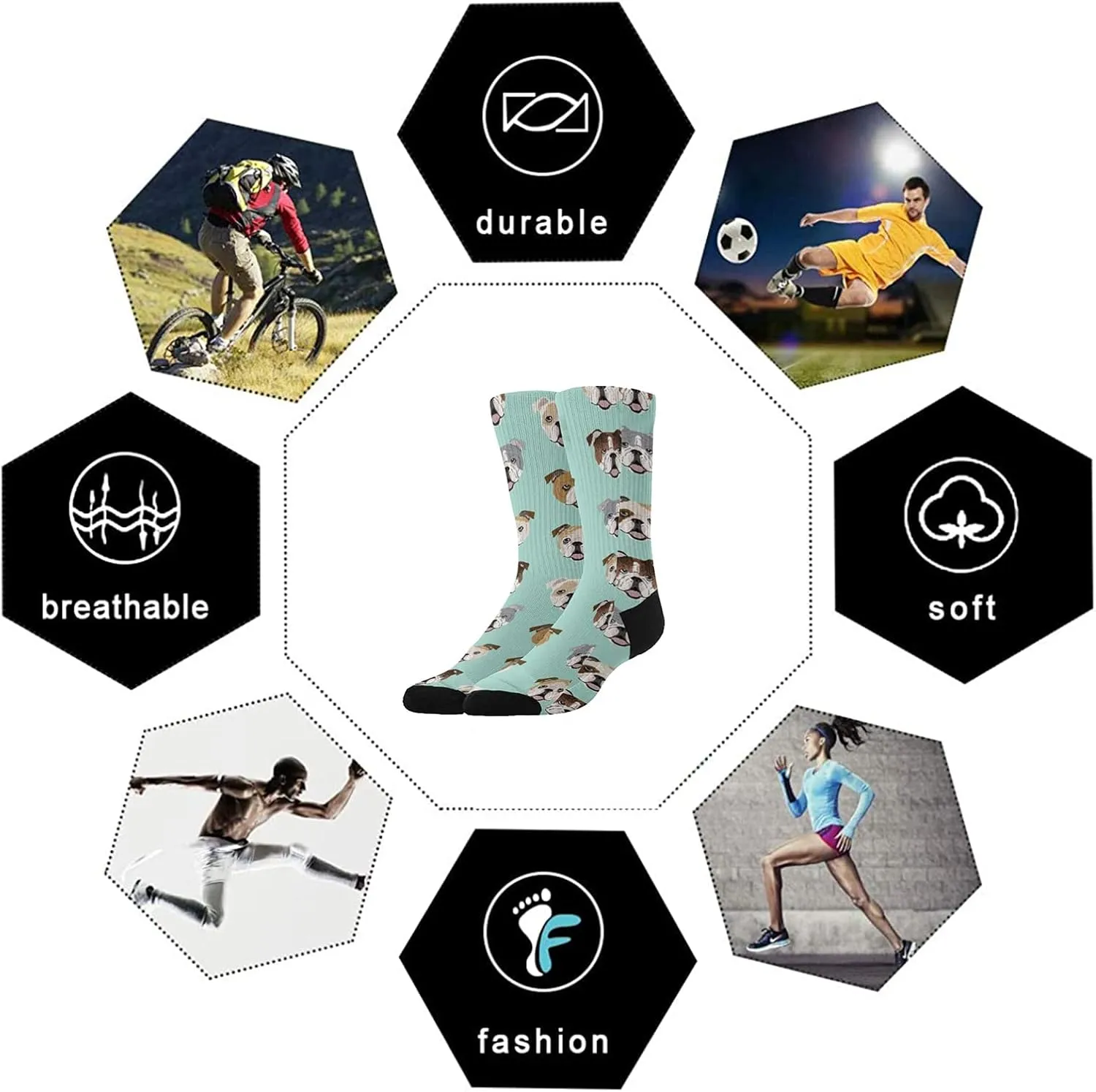 AMRANDOM Men's Cushioned Athletic Socks Sport Running Hiking Socks Soccer Socks
